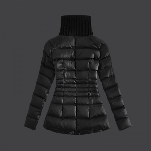 Moncler Donna Giù cappotto di lana Colla Nero Presa M1029